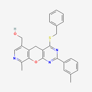 [7-(Benzylsulfanyl)-14-methyl-5-(3-methylphenyl)-2-oxa-4,6,13-triazatricyclo[8.4.0.0^{3,8}]tetradeca-1(10),3(8),4,6,11,13-hexaen-11-yl]methanol - 892415-25-7