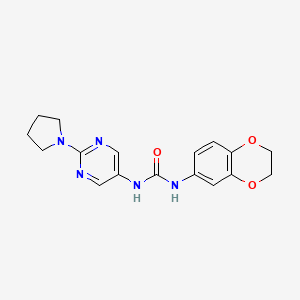1-(2,3-dihydro-1,4-benzodioxin-6-yl)-3-[2-(pyrrolidin-1-yl)pyrimidin-5-yl]urea - 1396810-00-6