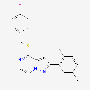2-(2,5-DIMETHYLPHENYL)-4-{[(4-FLUOROPHENYL)METHYL]SULFANYL}PYRAZOLO[1,5-A]PYRAZINE - 1223812-71-2