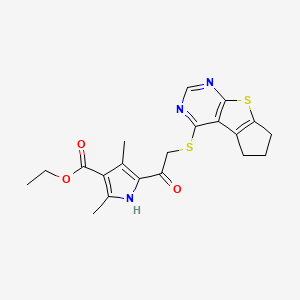 ethyl 2,4-dimethyl-5-(2-{7-thia-9,11-diazatricyclo[6.4.0.0^{2,6}]dodeca-1(8),2(6),9,11-tetraen-12-ylsulfanyl}acetyl)-1H-pyrrole-3-carboxylate - 303787-88-4