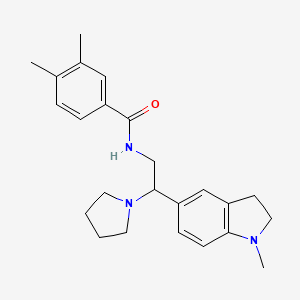 3,4-dimethyl-N-(2-(1-methylindolin-5-yl)-2-(pyrrolidin-1-yl)ethyl)benzamide - 922033-36-1