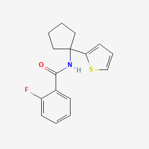 2-fluoro-N-(1-(thiophen-2-yl)cyclopentyl)benzamide - 2034507-85-0