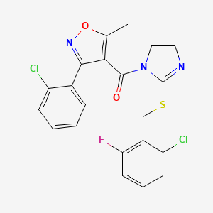 (2-((2-chloro-6-fluorobenzyl)thio)-4,5-dihydro-1H-imidazol-1-yl)(3-(2-chlorophenyl)-5-methylisoxazol-4-yl)methanone - 851803-09-3