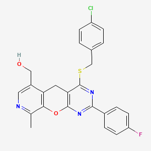 [7-[(4-chlorophenyl)methylsulfanyl]-5-(4-fluorophenyl)-14-methyl-2-oxa-4,6,13-triazatricyclo[8.4.0.03,8]tetradeca-1(10),3(8),4,6,11,13-hexaen-11-yl]methanol - 892414-74-3