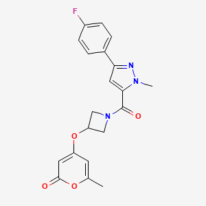 4-((1-(3-(4-fluorophenyl)-1-methyl-1H-pyrazole-5-carbonyl)azetidin-3-yl)oxy)-6-methyl-2H-pyran-2-one - 1795300-11-6