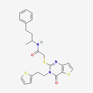 2-({4-oxo-3-[2-(thiophen-2-yl)ethyl]-3,4-dihydrothieno[3,2-d]pyrimidin-2-yl}sulfanyl)-N-(4-phenylbutan-2-yl)acetamide - 1260906-60-2