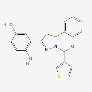 2-(5-(thiophen-3-yl)-5,10b-dihydro-1H-benzo[e]pyrazolo[1,5-c][1,3]oxazin-2-yl)benzene-1,4-diol - 899973-74-1