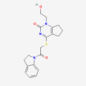 1-(2-hydroxyethyl)-4-((2-(indolin-1-yl)-2-oxoethyl)thio)-6,7-dihydro-1H-cyclopenta[d]pyrimidin-2(5H)-one - 899973-49-0