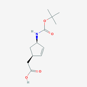 2-[(1R,4R)-4-[(2-Methylpropan-2-yl)oxycarbonylamino]cyclopent-2-en-1-yl]acetic acid - 2402789-91-5