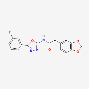 2-(2H-1,3-benzodioxol-5-yl)-N-[5-(3-fluorophenyl)-1,3,4-oxadiazol-2-yl]acetamide - 1171025-85-6