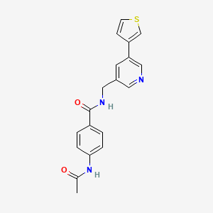 4-acetamido-N-((5-(thiophen-3-yl)pyridin-3-yl)methyl)benzamide - 1795190-91-8