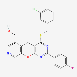 (7-{[(3-Chlorophenyl)methyl]sulfanyl}-5-(4-fluorophenyl)-14-methyl-2-oxa-4,6,13-triazatricyclo[8.4.0.0^{3,8}]tetradeca-1(10),3(8),4,6,11,13-hexaen-11-yl)methanol - 892417-82-2