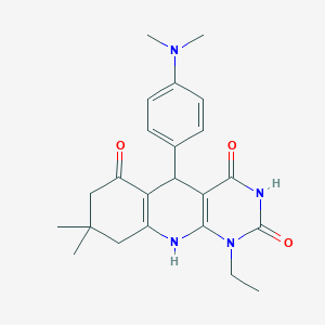 5-(4-(dimethylamino)phenyl)-1-ethyl-8,8-dimethyl-7,8,9,10-tetrahydropyrimido[4,5-b]quinoline-2,4,6(1H,3H,5H)-trione - 868214-81-7
