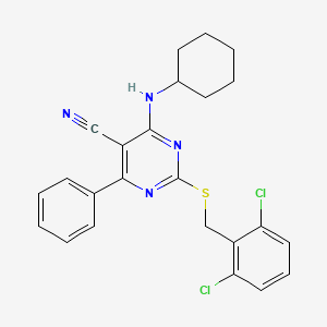 4-(Cyclohexylamino)-2-[(2,6-dichlorobenzyl)sulfanyl]-6-phenyl-5-pyrimidinecarbonitrile - 303985-79-7