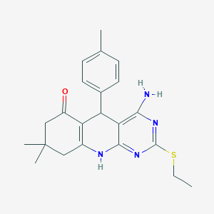 4-amino-2-(ethylsulfanyl)-8,8-dimethyl-5-(4-methylphenyl)-5,8,9,10-tetrahydropyrimido[4,5-b]quinolin-6(7H)-one - 877818-98-9