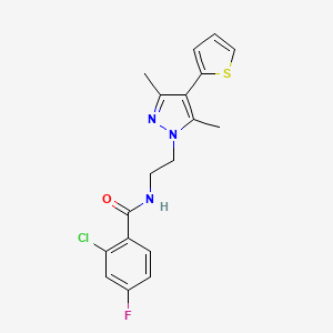 2-chloro-N-(2-(3,5-dimethyl-4-(thiophen-2-yl)-1H-pyrazol-1-yl)ethyl)-4-fluorobenzamide - 2034323-60-7