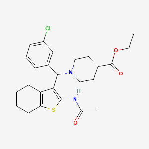 Ethyl 1-((2-acetamido-4,5,6,7-tetrahydrobenzo[b]thiophen-3-yl)(3-chlorophenyl)methyl)piperidine-4-carboxylate - 690640-67-6
