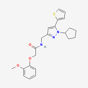 N-((1-cyclopentyl-5-(thiophen-2-yl)-1H-pyrazol-3-yl)methyl)-2-(2-methoxyphenoxy)acetamide - 1421475-43-5