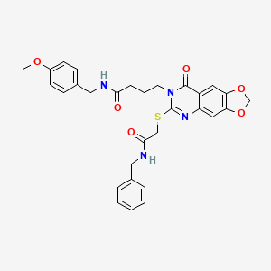 4-(6-{[(benzylcarbamoyl)methyl]sulfanyl}-8-oxo-2H,7H,8H-[1,3]dioxolo[4,5-g]quinazolin-7-yl)-N-[(4-methoxyphenyl)methyl]butanamide - 688060-11-9