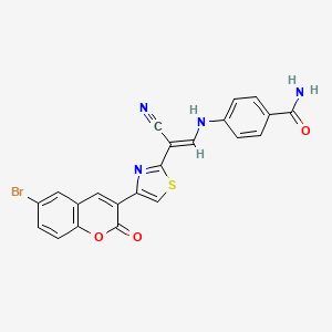 (E)-4-((2-(4-(6-bromo-2-oxo-2H-chromen-3-yl)thiazol-2-yl)-2-cyanovinyl)amino)benzamide - 477305-32-1