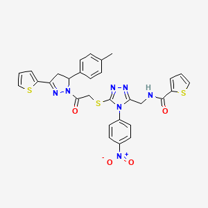 N-((4-(4-nitrophenyl)-5-((2-oxo-2-(3-(thiophen-2-yl)-5-(p-tolyl)-4,5-dihydro-1H-pyrazol-1-yl)ethyl)thio)-4H-1,2,4-triazol-3-yl)methyl)thiophene-2-carboxamide - 362508-28-9