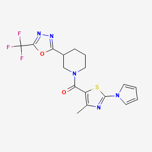 (4-methyl-2-(1H-pyrrol-1-yl)thiazol-5-yl)(3-(5-(trifluoromethyl)-1,3,4-oxadiazol-2-yl)piperidin-1-yl)methanone - 1396765-74-4
