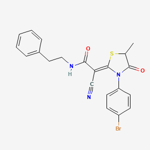 2-[3-(4-bromophenyl)-5-methyl-4-oxo-1,3-thiazolidin-2-ylidene]-2-cyano-N-(2-phenylethyl)acetamide - 877791-36-1