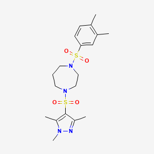 1-(3,4-dimethylbenzenesulfonyl)-4-[(1,3,5-trimethyl-1H-pyrazol-4-yl)sulfonyl]-1,4-diazepane - 1904083-36-8