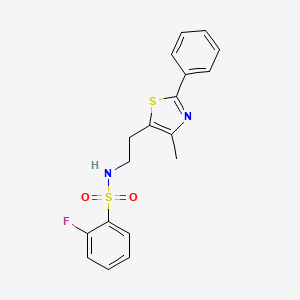 2-fluoro-N-[2-(4-methyl-2-phenyl-1,3-thiazol-5-yl)ethyl]benzene-1-sulfonamide - 894015-48-6