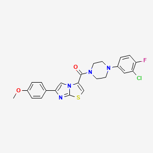 (4-(3-Chloro-4-fluorophenyl)piperazin-1-yl)(6-(4-methoxyphenyl)imidazo[2,1-b]thiazol-3-yl)methanone - 1021218-27-8