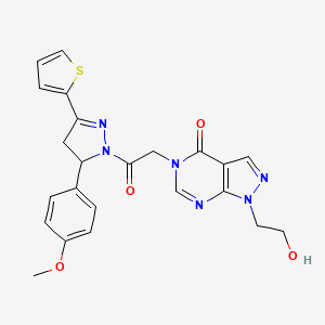 1-(2-hydroxyethyl)-5-(2-(5-(4-methoxyphenyl)-3-(thiophen-2-yl)-4,5-dihydro-1H-pyrazol-1-yl)-2-oxoethyl)-1H-pyrazolo[3,4-d]pyrimidin-4(5H)-one - 900011-63-4