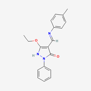 5-ethoxy-2-phenyl-4-(4-toluidinomethylene)-2,4-dihydro-3H-pyrazol-3-one - 338750-98-4