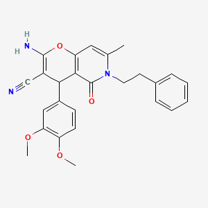 2-amino-4-(3,4-dimethoxyphenyl)-7-methyl-5-oxo-6-(2-phenylethyl)-5,6-dihydro-4H-pyrano[3,2-c]pyridine-3-carbonitrile - 612054-21-4