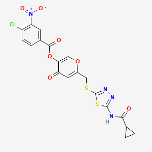 6-(((5-(cyclopropanecarboxamido)-1,3,4-thiadiazol-2-yl)thio)methyl)-4-oxo-4H-pyran-3-yl 4-chloro-3-nitrobenzoate - 877651-51-9