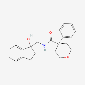 N-[(1-hydroxy-2,3-dihydro-1H-inden-1-yl)methyl]-4-phenyloxane-4-carboxamide - 1396875-41-4