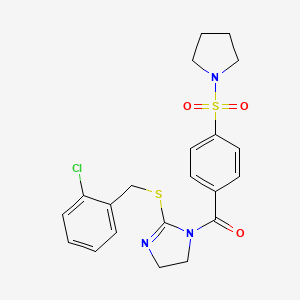 (2-((2-chlorobenzyl)thio)-4,5-dihydro-1H-imidazol-1-yl)(4-(pyrrolidin-1-ylsulfonyl)phenyl)methanone - 851804-16-5