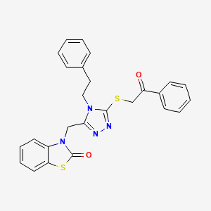 3-((5-((2-oxo-2-phenylethyl)thio)-4-phenethyl-4H-1,2,4-triazol-3-yl)methyl)benzo[d]thiazol-2(3H)-one - 862829-50-3