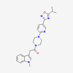 1-(4-(5-(5-isopropyl-1,2,4-oxadiazol-3-yl)pyridin-2-yl)piperazin-1-yl)-2-(1-methyl-1H-indol-3-yl)ethanone - 1421457-49-9