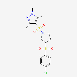4-((3-((4-chlorophenyl)sulfonyl)pyrrolidin-1-yl)sulfonyl)-1,3,5-trimethyl-1H-pyrazole - 1448045-28-0