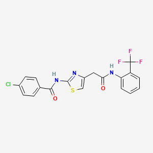 4-chloro-N-(4-(2-oxo-2-((2-(trifluoromethyl)phenyl)amino)ethyl)thiazol-2-yl)benzamide - 921541-20-0