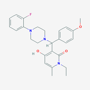 1-ethyl-3-((4-(2-fluorophenyl)piperazin-1-yl)(4-methoxyphenyl)methyl)-4-hydroxy-6-methylpyridin-2(1H)-one - 897617-60-6