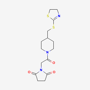 1-(2-(4-(((4,5-Dihydrothiazol-2-yl)thio)methyl)piperidin-1-yl)-2-oxoethyl)pyrrolidine-2,5-dione - 1396861-30-5