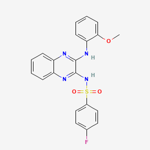 4-fluoro-N-(3-((2-methoxyphenyl)amino)quinoxalin-2-yl)benzenesulfonamide - 573707-28-5