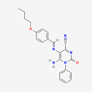 5-{[(E)-(4-butoxyphenyl)methylidene]amino}-6-imino-2-oxo-1-phenyl-1,2,3,6-tetrahydro-4-pyrimidinecarbonitrile - 1047724-27-5