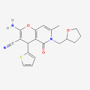 2-amino-7-methyl-5-oxo-6-((tetrahydrofuran-2-yl)methyl)-4-(thiophen-2-yl)-5,6-dihydro-4H-pyrano[3,2-c]pyridine-3-carbonitrile - 638139-08-9
