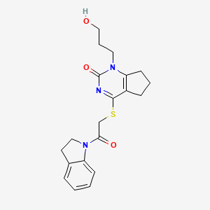 1-(3-hydroxypropyl)-4-((2-(indolin-1-yl)-2-oxoethyl)thio)-6,7-dihydro-1H-cyclopenta[d]pyrimidin-2(5H)-one - 899973-85-4