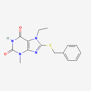 8-(benzylsulfanyl)-7-ethyl-3-methyl-3,7-dihydro-1H-purine-2,6-dione - 303970-02-7
