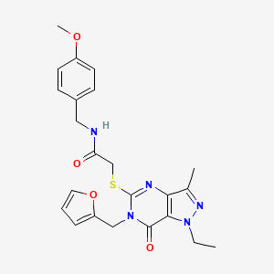 2-((1-ethyl-6-(furan-2-ylmethyl)-3-methyl-7-oxo-6,7-dihydro-1H-pyrazolo[4,3-d]pyrimidin-5-yl)thio)-N-(4-methoxybenzyl)acetamide - 1358986-25-0