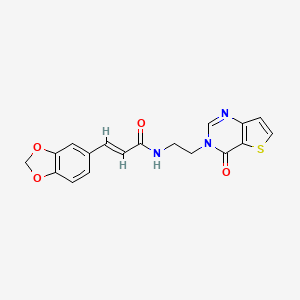 (E)-3-(benzo[d][1,3]dioxol-5-yl)-N-(2-(4-oxothieno[3,2-d]pyrimidin-3(4H)-yl)ethyl)acrylamide - 2035019-49-7