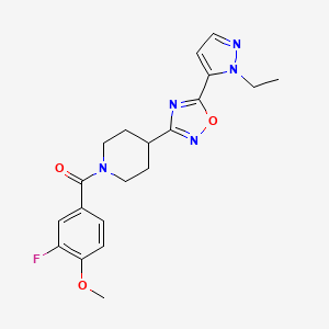 (4-(5-(1-ethyl-1H-pyrazol-5-yl)-1,2,4-oxadiazol-3-yl)piperidin-1-yl)(3-fluoro-4-methoxyphenyl)methanone - 2034479-52-0